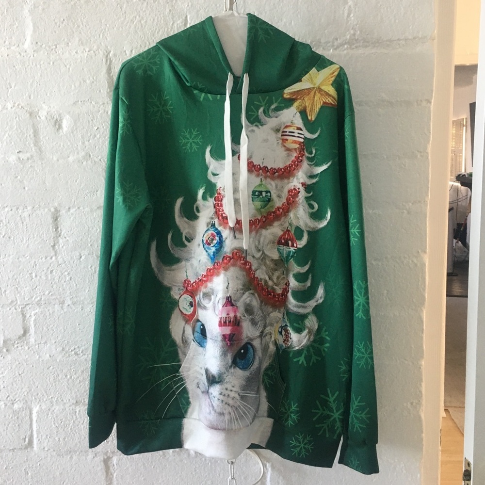 Ugly Unisex Christmas Cat Tree with Lights Hoodie